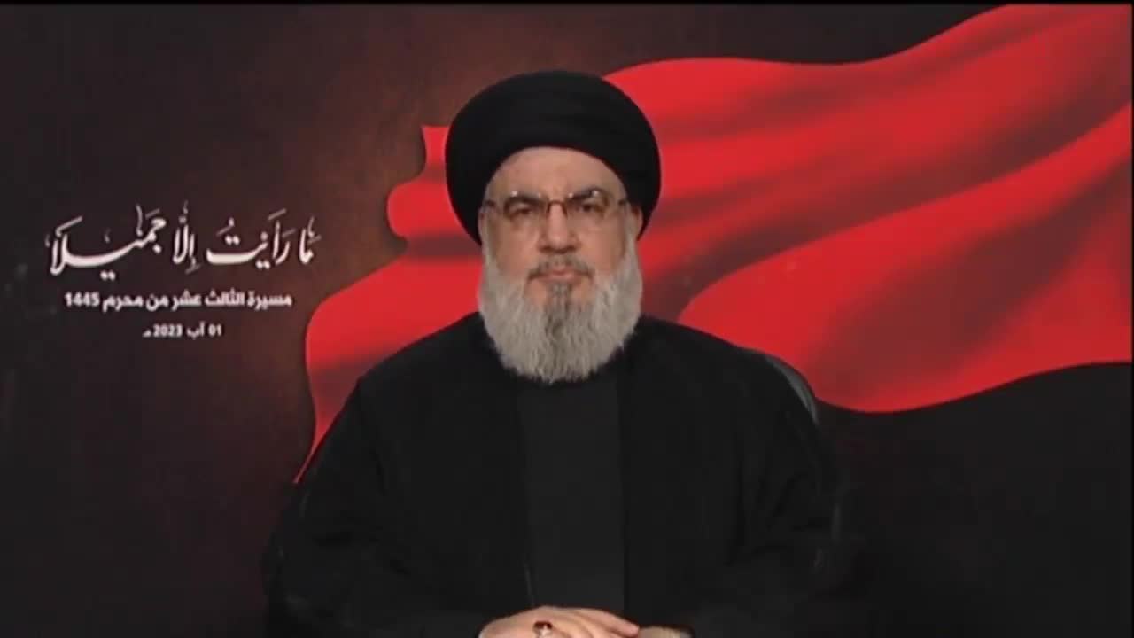 El secretario general de Hezbolá, Sayyed Hassan Nasralá durante la marcha del día 13 del mes de Muharram